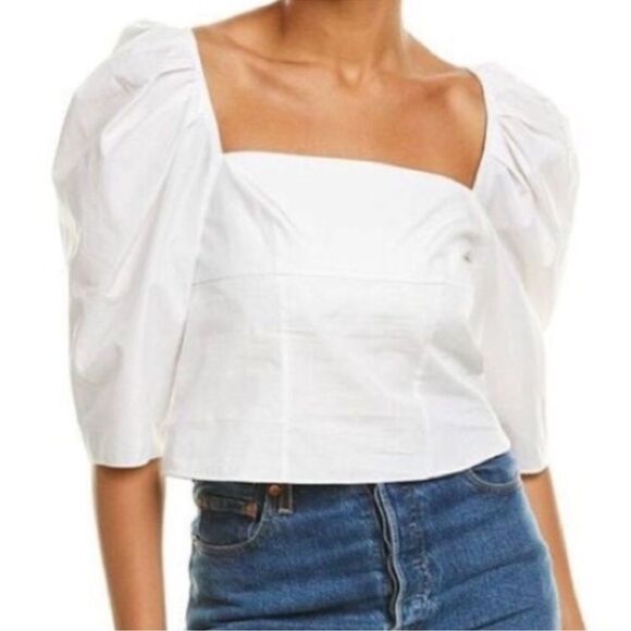 Vince Tops - Vince Square Neck Puff Sleeve Cotton Top Blouse In White Size 4